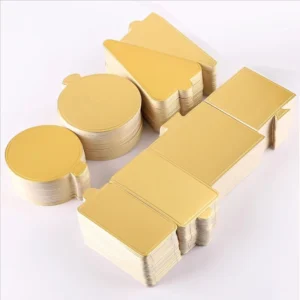 Mousse Cake Base Tray Liners Triangular Baking Paper Mats for Western Pastries and Desserts Oven-Safe Gold Cardboard Inserts 100 Pack