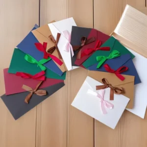 Multi-Color Paper Gift Envelopes with Ribbon Bow for Wedding Invitations, Greeting Cards, and Parties