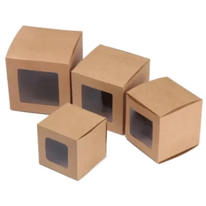 Multi Size Square Kraft Paper Gift Boxes with PVC Window for Candy, Cake, Soap, and Cookies