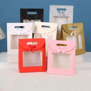 Multicolor Flower-Print Transparent PVC Window Gift Bags with Hole Handles