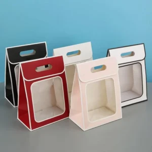 Multicolor Transparent PVC Flower Gift Bags with Hole Handles