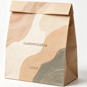 Muted Abstract Texture Kraft Bag Reinforced Base Gold Foil Custom Mark Natural Skincare Packaging Bag
