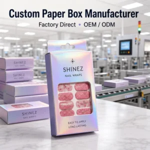 Nail Sticker Packaging Box Supplier Biodegradable Recyclable Paper Box with Clear Window and Self-Adhesive Strip for Retail Display