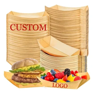 Natural Recyclable Customized Kraft Paper French Fries and Fried Chicken Boat Tray