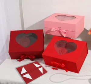 New Design Gift Box Folding Gift Paper Box with Clear Window Portable Recycled Decoration Gift Packaging Box with Ribbon