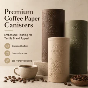 OEM Custom Embossed Coffee Paper Canister Food Grade Eco Friendly Recyclable Cylinder with Tactile Finish for Beans