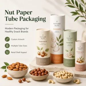 OEM Custom Food Grade Nut Paper Tube Recyclable Airtight Canister with Custom Artwork Multiple Sizes for Healthy Snack Brands