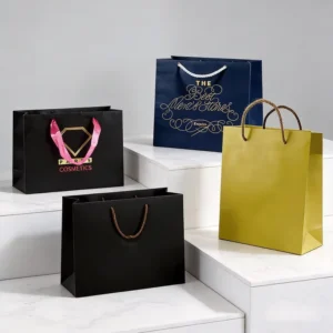 OEM Custom Logo Kraft Paper Bag with Handles for Cosmetic Store Retail Shopping, Gift and Craft Packaging