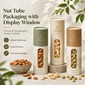 OEM Custom Paper Tube with Display Window for Nuts Food Grade Airtight Canister Clear Window for Snacks Custom Structure
