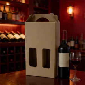 OEM Custom Printed 2-Bottle Wine Gift Box with Window, Handle, and Protective Insert