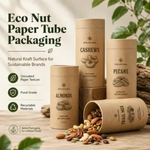 OEM Custom Uncoated Natural Kraft Paper Tube for Nuts Food Grade Recyclable Cylinder Eco-Friendly Airtight Nut Canister