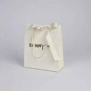 OEM Manufacturer Custom Cream Paper Shopping Bag, Ribbon Handle, Retail and Gift Packaging