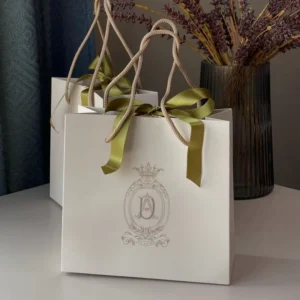 OEM ODM Custom Luxury Paper Gift Bags with Satin Ribbon or Cotton Rope Handle, White, Printed Logo