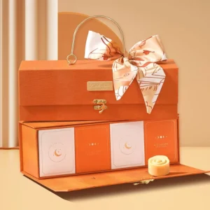 OEM Orange Green Cardboard Box Wine Chocolate Mooncake Gift Box With Handle