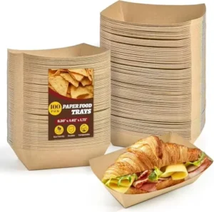 Oblong Disposable Kraft Paper Food Trays for Snacks, French Fries, and Tacos, Glossy