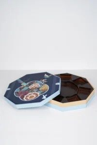 Octagonal Dark Blue Rigid Mid-Autumn Mooncake Gift Box with Divider Insert, Recyclable Custom Logo Festival Food Packaging