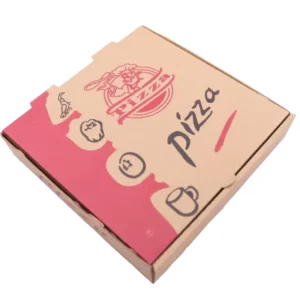 Oil Proof Kraft Corrugated Paper Box Glue Free Foldable Paper Food Container Pull Tab Pizza Paper Packaging Box for Takeaway