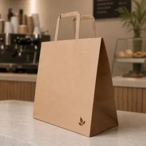 Outdoor Picnic Corporate Catering Kraft Paper Bag Reinforced Flat Handles Heavyweight Stable Self Standing Eco Friendly Takeout