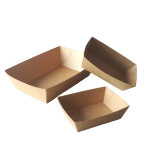 Ovenable Disposable Eco-Friendly Food Grade Kraft Paper Tray with Glossy Lamination for Fast Food
