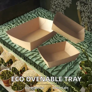 Ovenable Disposable Food-Grade Kraft Paper Food Tray with Glossy Lamination for Fast Food