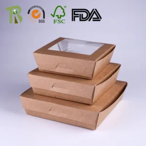 PET Window Kraft Paper Food Salad Box Takeaway Foldable Kraft and White Color Paper Packing Box Eco Friendly