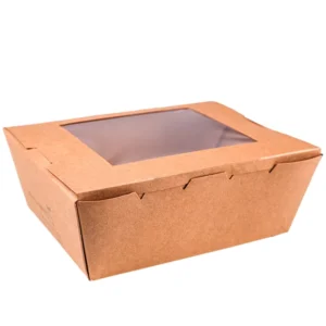 PET Window Kraft Paper Salad Takeaway Box, Foldable, Kraft and White