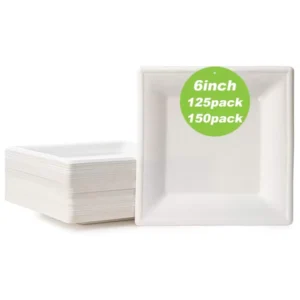 PFAS-Free 6-Inch Compostable Sugarcane Pulp Bagasse Fiber Square Plates
