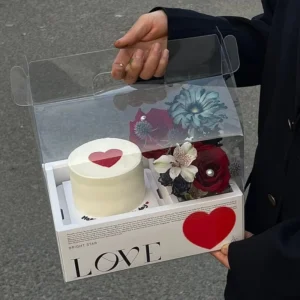 PVC Transparent Portable Fruit Arrangement Box with Handle Kraft Paper Folders Offset Printing for Valentine’s Day