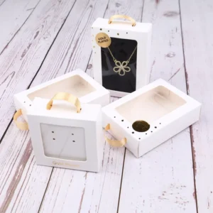 PVC Window Rigid Box with Transparent Window, Kraft Paper Jewelry Packaging Box with Inlay