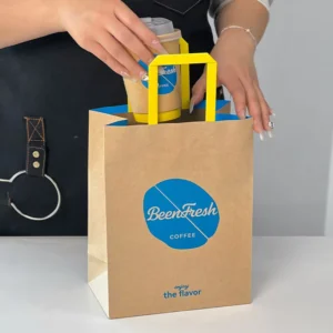 Paper Bag Eco Friendly Lamination Coffee Theme Blue Accent Specialty Beverage Takeaway Custom Logo High Quality Material