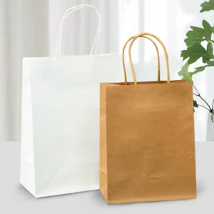 Paper Bag with Handles Custom Printed Your Own Logo for Restaurant Catering Food Take Out Takeaway Togo Packaging Kraft Brown