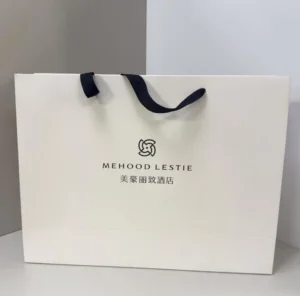 Paper Bag with Ribbon Handle, Custom Logo, for Hotel Packaging