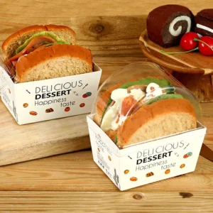 Paper Baking Box with Transparent High Cover for Toast, Bread, Sandwiches, and Hamburgers