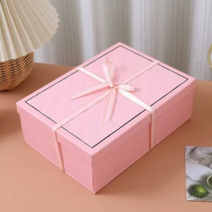Paper Folding Gift Box with Lid and Ribbon Bow for Skincare Set Packaging