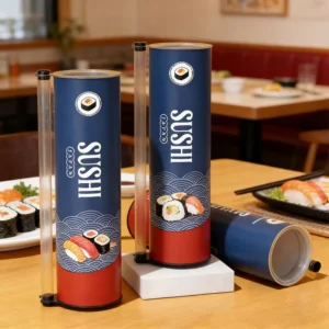 Paper Food Packaging Push-Up Cylinder Canister with Chopsticks for Sushi Shop Sushi Paper Tube