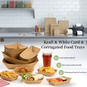 Paper Food Tray Paper Trays for Restaurants Disposable Kraft Paper Food Serving Tray Brown for Nachos Tacos BBQ Fries