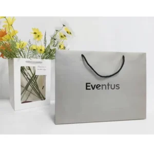 Paper Packaging White Card Packaging Shopping Bag with Paper Cord 250gsm Custom Pantone Printing logo Embossing Paper Bag