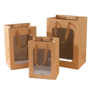 Paper Shopping Bag Custom Durable Kraft Paper Gift Tote Bag with Transparent Window