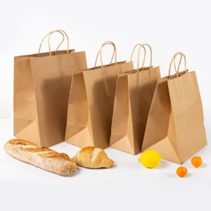 Paper Takeaway Bag Stronger Portable Kraft Paper Bag with Twist Handle for Packaging Drink Coffee Food