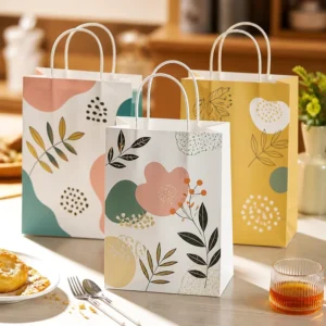 Paper Takeout Bag Food Carrier Bag Recyclable Kraft Paper Grocery Carryout OEM ODM Factory Supply for Coffee Shop Branding