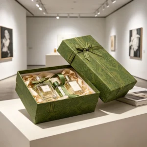 Perfume Gift Box with Perfume Bottle, Velvet Tray, and Satin Set