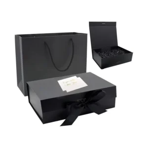 Personalized Black Magnetic Cardboard Gift Boxes with Shredded Paper for Christmas Birthday Anniversary Gifts