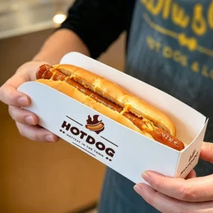 Personalized Custom Hot Dog Packaging Tray Paper Box Street Snacks Packaging Paper Takeaway Fast Food Packaging Corn Dog Box