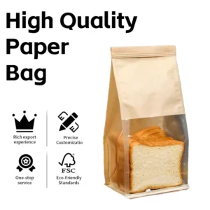 Personalized Custom Logo Size Takeaway Brown Kraft Paper Bag for Food Take Out with Window