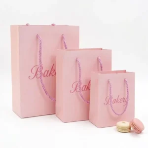 Pink Bakery Take Away Food Paper Bag for Restaurant Carryout and Delivery Packaging with Strong Bottom and Handle
