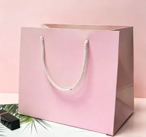 Pink Biodegradable Kraft Paper Tote Bags with Digital Logo Printing for Jewelry Boutique Packaging and Exhibitions