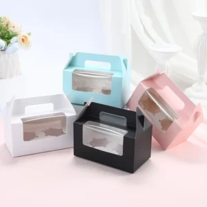 Pink, Black, White, or Blue Handheld Muffin and Cupcake Box with Transparent Window, Food-Grade