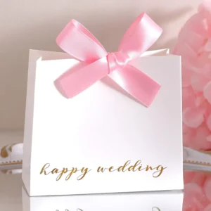 Pink Bow Biodegradable Durable Eco-Friendly Classic Wedding Candy Box for Bridal Showers, Engagement Parties and Receptions