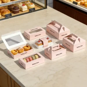 Pink Corrugated Kraft Paper Bakery Box with Dividers for Bread Cookies Desserts and Donuts