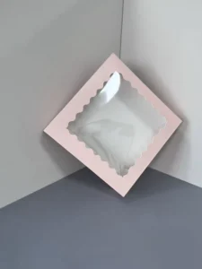 Pink Paper Bakery Dessert and Cake Box with Transparent Window, 10 x 10 x 2.5 Inch
